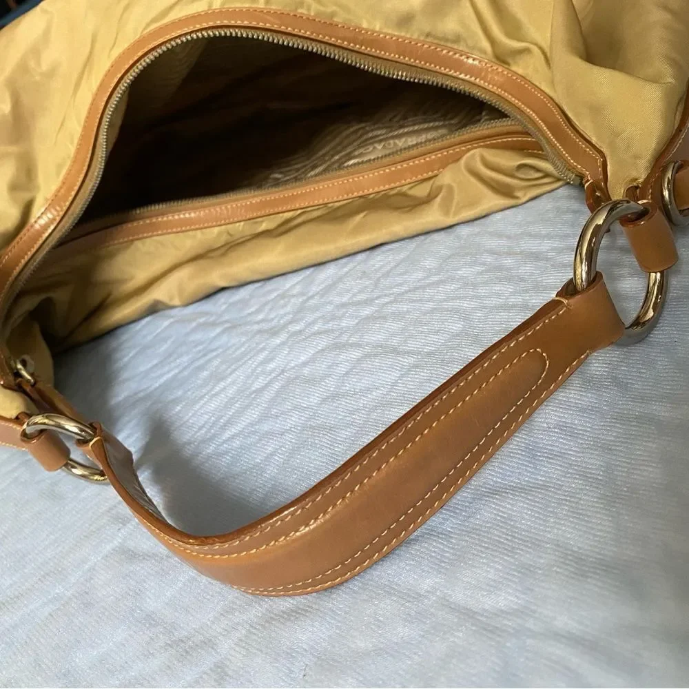 PRADA Authentic Y2K TESSUTO NYLON TAN BORSA Leather Handle Jumbo Hobo Limited